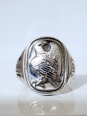 Vintage Georg Jensen Sterling Silver Eagle Signet Ring With Celtic Motif